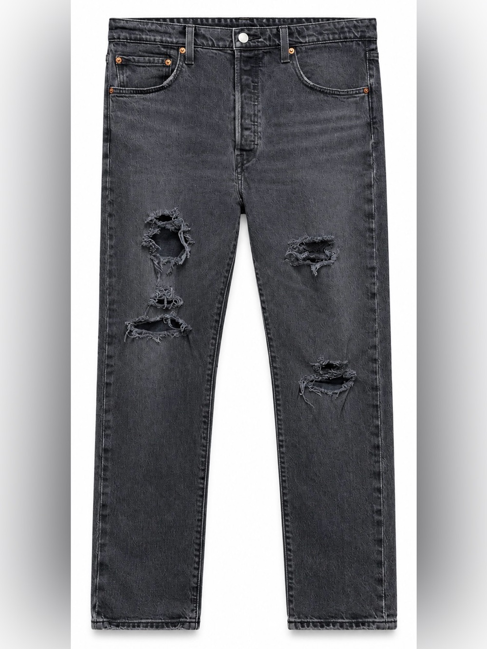 Levi’s 501 S Premium Men’s Jeans W33 L28 Black Distressed Button Fly Denim